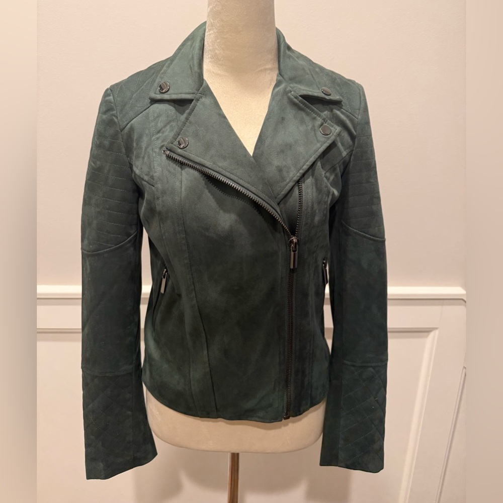 Kut from the Kloth SzXS Deep Hunter/ Green Suede Leather Moto Jacket NWOT